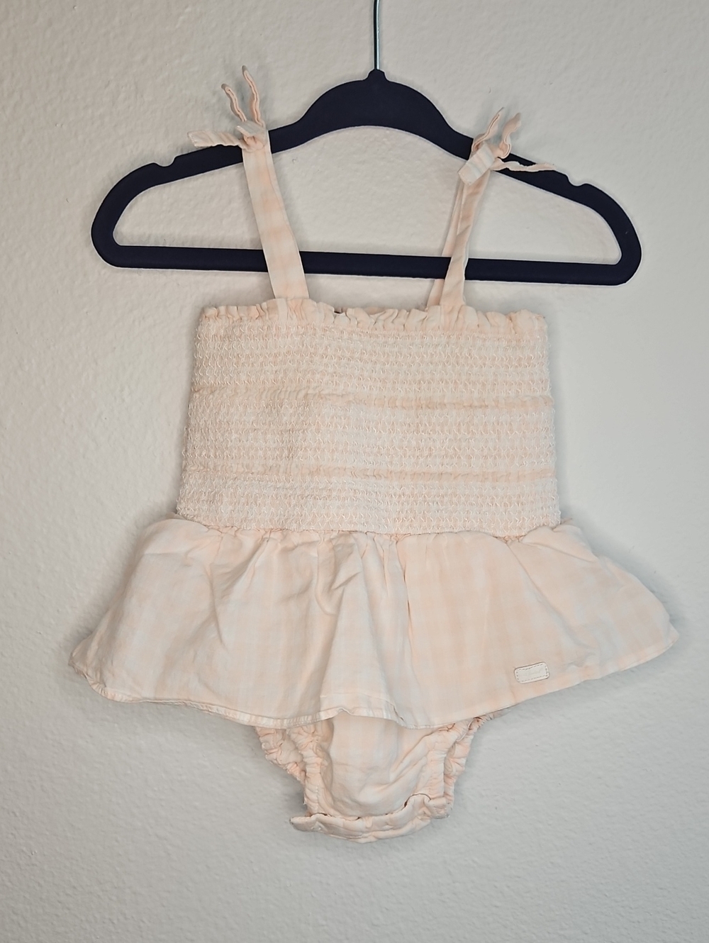 7 For All Mankind Baby Girls' Peach Smocked One-Piece Onesie w/ Skirt 3/6 Months